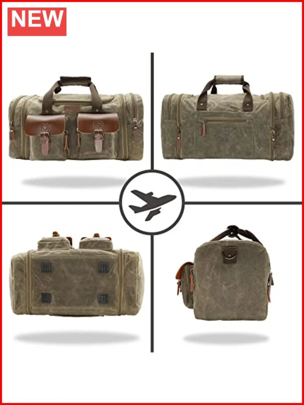 50L Waxed Canvas Waterproof Weekender Overnight Travel Duffle Bag